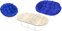 Комплект садовой мебели M-Group Мамасан, Папасан и стол / 12130110 (белый/синяя подушка) - 