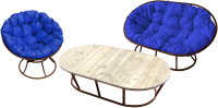 Комплект садовой мебели M-Group Мамасан, Папасан и стол / 12130210 (коричневый/синяя подушка) - 