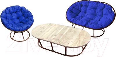 Комплект садовой мебели M-Group Мамасан, Папасан и стол / 12130210 (коричневый/синяя подушка)