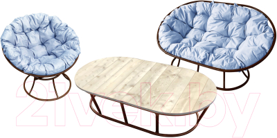 Комплект садовой мебели M-Group Мамасан, Папасан и стол / 12130209 (коричневый/серая подушка)