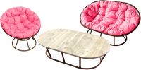 Комплект садовой мебели M-Group Мамасан, Папасан и стол / 12130208 (коричневый/розовая подушка) - 