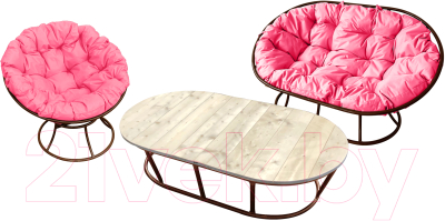 Комплект садовой мебели M-Group Мамасан, Папасан и стол / 12130208 (коричневый/розовая подушка)