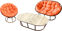Комплект садовой мебели M-Group Мамасан, Папасан и стол / 12130207 (коричневый/оранжевая подушка) - 