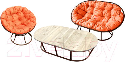 Комплект садовой мебели M-Group Мамасан, Папасан и стол / 12130207 (коричневый/оранжевая подушка)