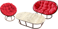 Комплект садовой мебели M-Group Мамасан, Папасан и стол / 12130206 (коричневый/красная подушка) - 