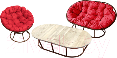 Комплект садовой мебели M-Group Мамасан, Папасан и стол / 12130206 (коричневый/красная подушка)