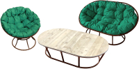 Комплект садовой мебели M-Group Мамасан, Папасан и стол / 12130204 (коричневый/зеленая подушка) - 
