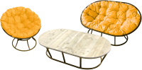 Комплект садовой мебели M-Group Мамасан, Папасан и стол / 12130211 (коричневый/желтая подушка) - 