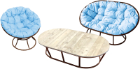 Комплект садовой мебели M-Group Мамасан, Папасан и стол / 12130203 (коричневый/голубая подушка) - 