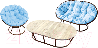Комплект садовой мебели M-Group Мамасан, Папасан и стол / 12130203 (коричневый/голубая подушка)