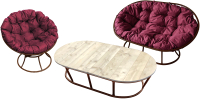 Комплект садовой мебели M-Group Мамасан, Папасан и стол / 12130202 (коричневый/бордовая подушка) - 