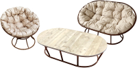 Комплект садовой мебели M-Group Мамасан, Папасан и стол / 12130201 (коричневый/бежевая подушка) - 