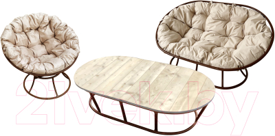Комплект садовой мебели M-Group Мамасан, Папасан и стол / 12130201 (коричневый/бежевая подушка)