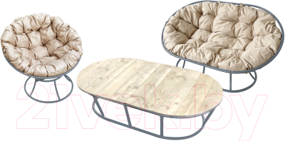 Комплект садовой мебели M-Group Мамасан, Папасан и стол / 12130301 (серый/бежевая подушка)