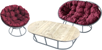 Комплект садовой мебели M-Group Мамасан, Папасан и стол / 12130302 (серый/бордовая подушка) - 