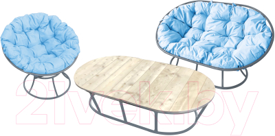 Комплект садовой мебели M-Group Мамасан, Папасан и стол / 12130303 (серый/голубая подушка)