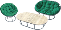 Комплект садовой мебели M-Group Мамасан, Папасан и стол / 12130304 (серый/зеленая подушка) - 