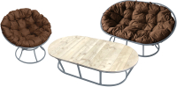 Комплект садовой мебели M-Group Мамасан, Папасан и стол / 12130305 (серый/коричневая подушка) - 