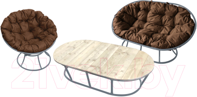 Комплект садовой мебели M-Group Мамасан, Папасан и стол / 12130305 (серый/коричневая подушка)