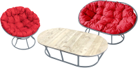 Комплект садовой мебели M-Group Мамасан, Папасан и стол / 12130306 (серый/красная подушка) - 