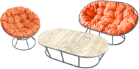 Комплект садовой мебели M-Group Мамасан, Папасан и стол / 12130307 (серый/оранжевая подушка) - 