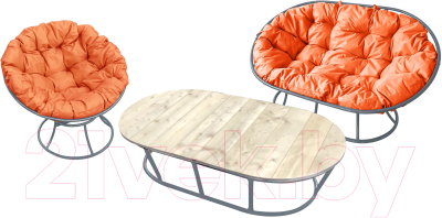 Комплект садовой мебели M-Group Мамасан, Папасан и стол / 12130307 (серый/оранжевая подушка)