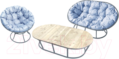 Комплект садовой мебели M-Group Мамасан, Папасан и стол / 12130309 (серый/серая подушка)