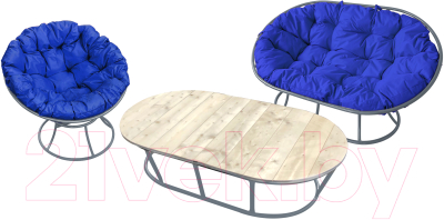 Комплект садовой мебели M-Group Мамасан, Папасан и стол / 12130310 (серый/синяя подушка)