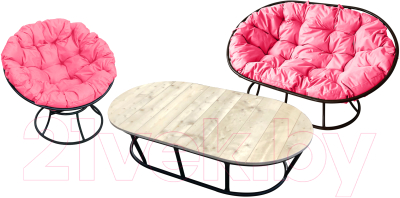 Комплект садовой мебели M-Group Мамасан, Папасан и стол / 12130408 (черный/розовая подушка)