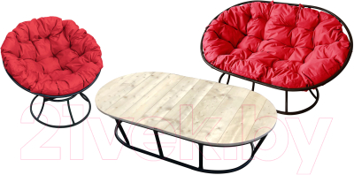 Комплект садовой мебели M-Group Мамасан, Папасан и стол / 12130406 (черный/красная подушка)