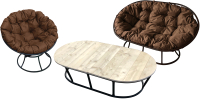 Комплект садовой мебели M-Group Мамасан, Папасан и стол / 12130405 (черный/коричневая подушка) - 