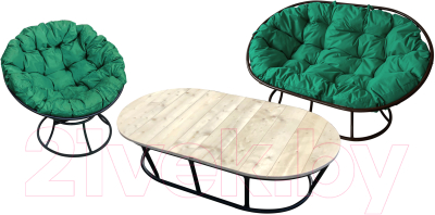 Комплект садовой мебели M-Group Мамасан, Папасан и стол / 12130404 (черный/зеленая подушка)