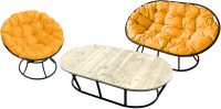 Комплект садовой мебели M-Group Мамасан, Папасан и стол / 12130411 (черный/желтая подушка) - 
