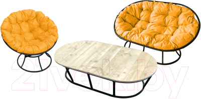 Комплект садовой мебели M-Group Мамасан, Папасан и стол / 12130411 (черный/желтая подушка)
