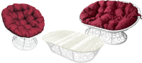 Комплект садовой мебели M-Group Мамасан, Папасан и стол / 12140102 (белый ротанг/бордовая подушка) - 