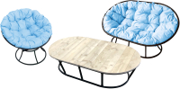 Комплект садовой мебели M-Group Мамасан, Папасан и стол / 12130403 (черный/голубая подушка) - 