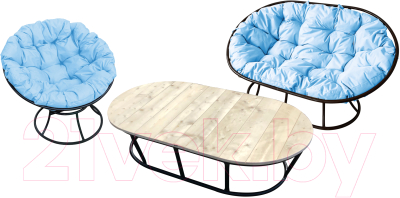 Комплект садовой мебели M-Group Мамасан, Папасан и стол / 12130403 (черный/голубая подушка)