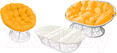 Комплект садовой мебели M-Group Мамасан, Папасан и стол / 12140111 (белый ротанг/желтая подушка)