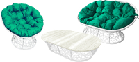 Комплект садовой мебели M-Group Мамасан, Папасан и стол / 12140104 (белый ротанг/зеленая подушка) - 