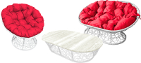 Комплект садовой мебели M-Group Мамасан, Папасан и стол / 12140106 (белый ротанг/красная подушка) - 