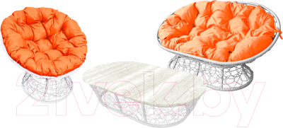 Комплект садовой мебели M-Group Мамасан, Папасан и стол / 12140107 (белый ротанг/оранжевая подушка)