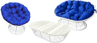 Комплект садовой мебели M-Group Мамасан, Папасан и стол / 12140110 (белый ротанг/синяя подушка) - 