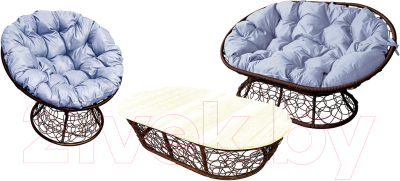 Комплект садовой мебели M-Group Мамасан, Папасан и стол / 12140209 (коричневый ротанг/серая подушка)