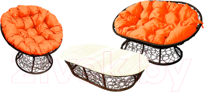 Комплект садовой мебели M-Group Мамасан, Папасан, стол / 12140207 (коричневый ротанг/оранжевая подушка)