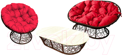 Комплект садовой мебели M-Group Мамасан, Папасан и стол / 12140206 (коричневый ротанг/красная подушка)