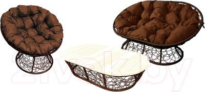 Комплект садовой мебели M-Group Мамасан, Папасан, стол / 12140205 (коричневый ротанг/коричневая подушка)