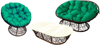 Комплект садовой мебели M-Group Мамасан, Папасан и стол / 12140204 (коричневый ротанг/зеленая подушка) - 