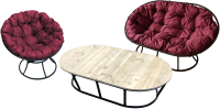 Комплект садовой мебели M-Group Мамасан, Папасан и стол / 12130402 (черный/бордовая подушка) - 