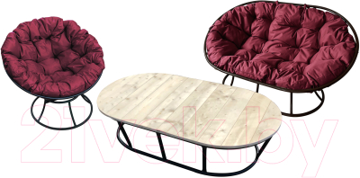 Комплект садовой мебели M-Group Мамасан, Папасан и стол / 12130402 (черный/бордовая подушка)