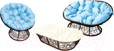 Комплект садовой мебели M-Group Мамасан, Папасан и стол / 12140203 (коричневый ротанг/голубая подушка)